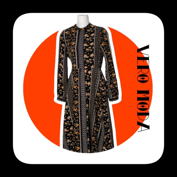 VERO MODA Floral Print Fit & Flare Midi Dress With High Neck Size XS - Picture 1 of 16